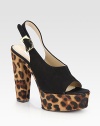 An edgy-chic style rendered in exotic leopard-print calf hair and luxurious suede accented with gleaming goldtone hardware.Leopard-print calf hair heel, 5½ (140mm)Leopard-print calf hair platform, 1¾ (45mm)Compares to a 3¾ heel (95mm)Suede upperAdjustable slingback strapLeather liningLeather sole with rubber insertPadded insoleImported