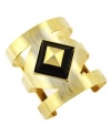 Incorporate the latest color blocking trend into your jewelry collection. Vince Camuto's standout cuff bracelet features a wide gold-plated mixed metal design with a chic cut-out pattern and a black enamel studded square center. Approximate diameter: 3 inches.