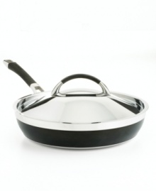 Create delicious one-dish meals with this indispensable covered skillet, updated for today's modern kitchen. Three layers of metal compose the exceptional body: a thick inner core of quick and even heating aluminum is sandwiched between gleaming stainless steel. Limited lifetime warranty.