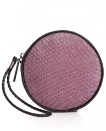 Metallic threads add subtle luster to the trendy round Maya wristlet from BCBGeneration - perfect for a cocktail party.