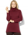 Rendered in an ultra-soft blend of cotton and modal yarns, Lauren Ralph Lauren's long-sleeved plus size top is finished with a chic cowl neckline.