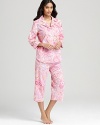 A classic three-quarter pajama top and pants set in a pretty paisley print.