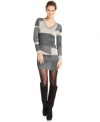 This soft sweater dress from Alfani is outfitted with plenty of sparkle and an eye-catching, geometric-inspired pattern.