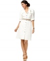 Tahari by ASL gives the shirtdress silhouette feminine flair with a ruffled collar and waist-defining detachable belt.