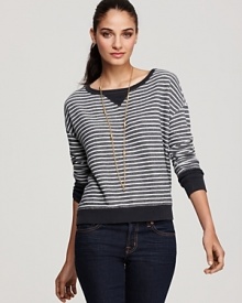 This Soft Joie sweatshirt is designed in precision stripes with slouchy dropped shoulders and a slightly boxy fit, for a sporty-come-weekend feeling that just works.