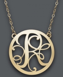 Looking for the perfect personalized gift? This stunning, letter R scroll pendant will do just the trick. Setting and chain crafted in 14k gold. Approximate length: 17 inches. Approximate drop: 1 inch.