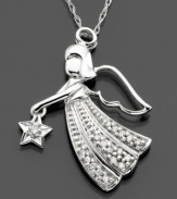 Angelic beauty: this artistic and sweet angel pendant features round-cut diamonds (1/10 ct. t.w.) set in 14k white gold. Approximate length: 18 inches. Approximate drop: 1 inch.