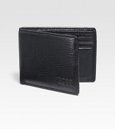 A classic look in lightly pebbled leather with a transparent ID window. Debossed logo detailBill compartmentFour card slotsID window4¼ X 3Imported