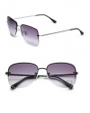 THE LOOKRectangular aviator silhouetteMetal framesLogo at templesUV protectionSignature case includedTHE COLORSilver frames with grey gradient lenses and rhinestone heart detailORIGINMade in France