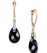 An exquisite drop of color makes any look pop. A faceted onyx (5-1/5 ct. t.w.) stands out against a dusting of diamond accents. Earrings crafted in 14k gold with a lever backing. Approximate drop: 1-1/4 inches.