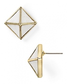 Opt for an edgier take on accessorizing with this pair of pyramid stud earrings from Belle Noel, crafted of 14-karat gold with white leather inlays.