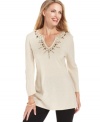 JM Collection's easy beaded tunic channels faraway lands for a laid-back look with an exotic touch.