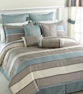 A contemporary look defines this Franklin comforter set, featuring a mod square design in a soothing palette. Comes complete with an expansive assortment of coordinating components.