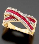 Heartfelt beauty with a twist. This ring features round-cut ruby (1-1/3 ct. t.w.) and diamond (3/8 ct. t.w.) set in 14k gold.