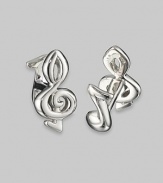 A lyrical way to accent a dress shirt, whatever music genre you prefer, sculpted in polished sterling silver. Treble clef front, about 1L Note t-back Made in USA