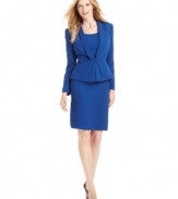 A look to take you from the boardroom to a client dinner in three easy pieces. Tahari by ASL's cobalt blue petite suit comes with a coordinating shell for a flawlessly matched ensemble.