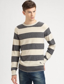 Classic striped meet a modern fit to create this cashmere-cotton pullover.CrewneckRaglan sleevesRibbed trimPull-on style50% cashmere/50% cottonDry cleanImported