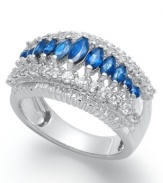 Stunning in sapphire. This polished ring style combines marquise-cut blue sapphire (1-3/8 ct. t.w.) and white sapphire (1-5/8 ct. t.w.) in sterling silver. Size 7.