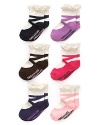 Multicolored ballet-shoe socks from Juicy Couture tout ruffle trims and non-slip rubber soles for your little twinkles toes.