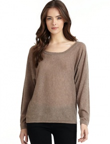 THE LOOKRibbed scoopneckLong dolman sleevesSemi-sheerPullover styleTHE FITAbout 23 from shoulder to hemTHE MATERIALCashmereCARE & ORIGINDry cleanImported