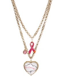 Support a worthy cause in style. This two-row necklace from Betsey Johnson is crafted from gold-tone mixed metal and features different accents symbolizing the cause. Approximate length: 16 inches + 3-inch extender. Approximate drop: 4 inches.