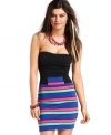 Be a star in stripes! A solid-color top anchors a skirt of super bold print on this strapless dress from Material Girl!