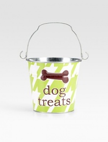 An adorable galvanized bucket is the perfect place for a pup's treats or playthings. It's also a clever gift basket, ready to fill and give to a favorite doglover. Top handle 5½H X 6½ diam. Made in USA Please note: Each bucket is made to order, so please allow 3-4 weeks for delivery. 