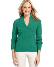 Charter Club's classic cable-knit sweater is a stylish weekend choice. At a price you'll love, you can snag one in every color!