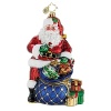 Santa's tote of toys twinkles with small crystals and glitter accents.