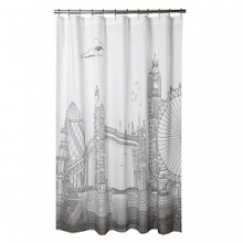 Transform your bathroom with this piece. London's skyline graces this shower curtain.