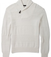 A preppy classic becomes and urban essential with this upgraded shawl-collar sweater from Sean John.