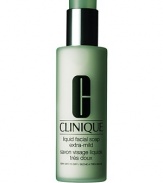 NEW. All the benefits of Clinique's famous dermatologist-developed facial soap in a new liquid formula. Cleanses without stripping protective lipids. Preps skin for the exfoliating action of Clarifying Lotion. Convenient pump dispenses just the right amount. 6.7 oz. 