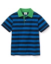 A bright green color punches up Lacoste's striped jersey polo--a stylishly preppy companion for jeans or chinos.