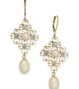 Polish & shine equal perfection. These pretty drop earrings combine cultured freshwater pearls (6-9mm) and round-cut diamonds (1/3 ct. t.w.) in 14k gold. Approximate drop: 2 inches.