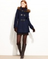 The combination of toggle closures and luxe faux fur trim makes for an instant-classic coat from Calvin Klein.