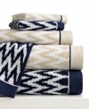 Find the right rhythm for your bath space. This Rhythm and Blue hand towel from Bianca offers a modern look with a chevron design in pure cotton softness. Choose from navy or tan color schemes.