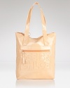 Label-loyalty takes a sleek turn with this ultra-shiny patent tote that works a logo-embossed look from See By Chloé.