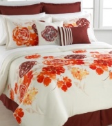 Cheerful and inviting, the Savannah comforter set blooms with charm. Printed roses cast a painterly allure with beautiful brushstrokes in warm, welcoming tones. A chocolate bedskirt and European shams frame this ensemble for a look you'll love coming home to.