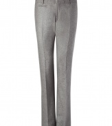 Luxurious pants made ​.​.of fine, grey wool - Modern, slim cut, with flattering creases - Narrow waistband with belt loops - Dream pants for business and afterwards - Look elegant, grown-up, gentlemanly - Wear with a shirt,  cashmere pullover and/or jacket or cardigan