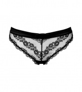 Super sultry black lace thong with satin trim - This comfortable yet sexy thong is perfect under any outfit - Feminine cut with lavish black floral lace and a satin waistband - Made by high-end French lingerie designer Chantal Thomass