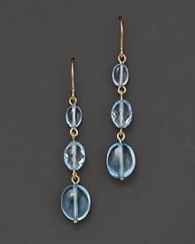 A gorgeous triple drop earring imagined with blue topaz and yellow gold links.