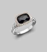 From the Noblesse Collection. A richly faceted black onyx, surrounded by diamonds, perches elegantly on a twisted cable of sterling. Diamonds, 0.21 tcw Black onyx Sterling silver Imported