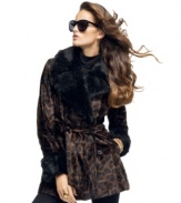 A trench coat shape with a wholly glamorous look: INC's faux fur-trimmed animal-printed coat is the season's most-wanted piece!