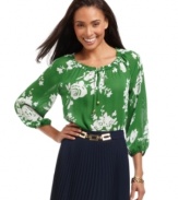 Charter Club's floral printed peasant top pairs with everything from work-ready skirts to jeans.