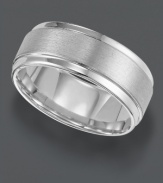 Smooth style that will last a lifetime. This men's ring by Triton features a polished design with lined edges, crafted in a white tungsten carbide band (9 mm) with a comfort fit. Sizes 8-15.