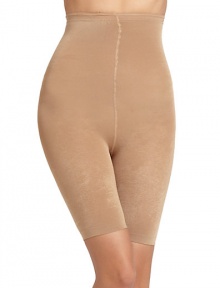 THE LOOKSmooth elastic waistbandExtended hi-waist design smooths the entire waistlineGraduated compression gently smooths from thigh to waistRear toning lifts and shapesTHE MATERIAL88% nylon/12% spandexCARE & ORIGINHand washImported