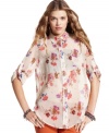 A cool lace inset at the back gives this floral-print button down top from American Rag a totally unique edge.