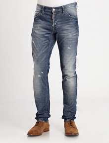 Distressed details and a whiskered wash define this surefire favorite denim style.Belt loopsZip fly with button closureFive-pocket styleInseam, about 3398% cotton/2% elastaneDry cleanMade in Italy of imported fabric