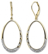 Smooth ovals with a hint of shine. These beautiful drop earrings are set in 14k gold with round-cut diamonds at the bottom (3/8 ct. t.w.). Approximate drop: 1-3/4 inches.