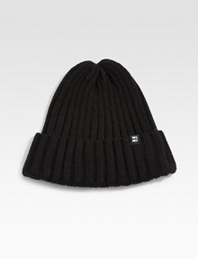 Stay forever warm and toasty in this ribbed knit beanie accented with logo detail.AcrylicSpot cleanImported